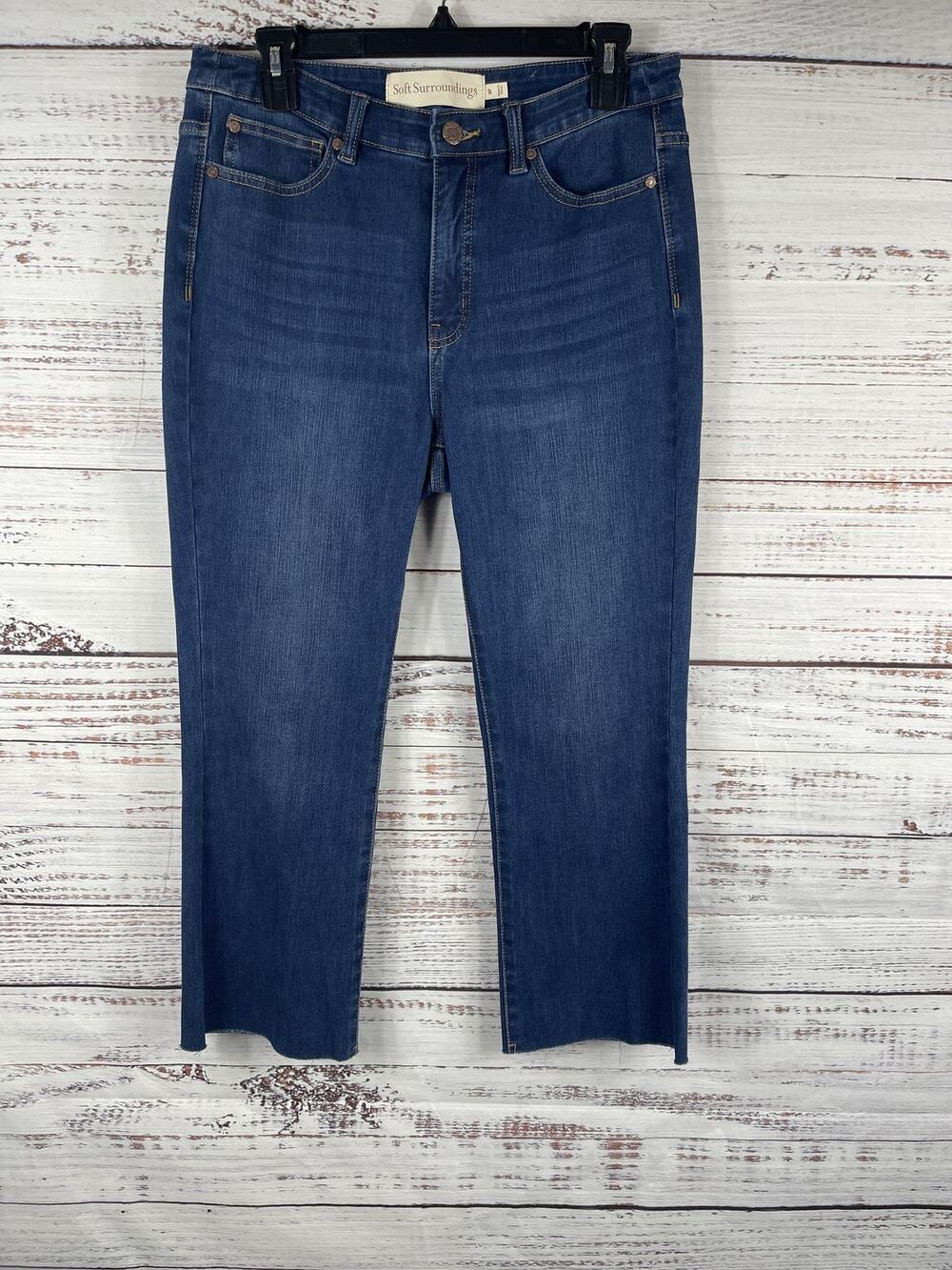 Soft Surroundings Jeans Women's 8P Blue High Rise Straight Ankle Stretch Denim